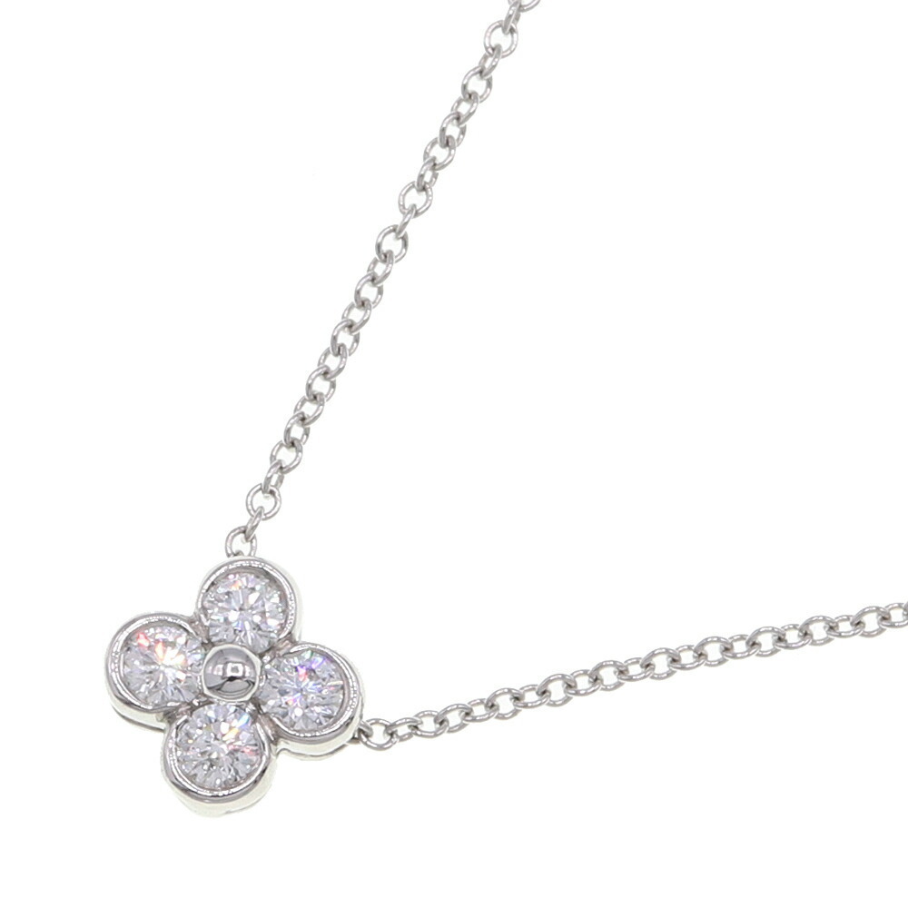 Tiffany Bezel Set Necklace Diamond Platinum Lace Flower